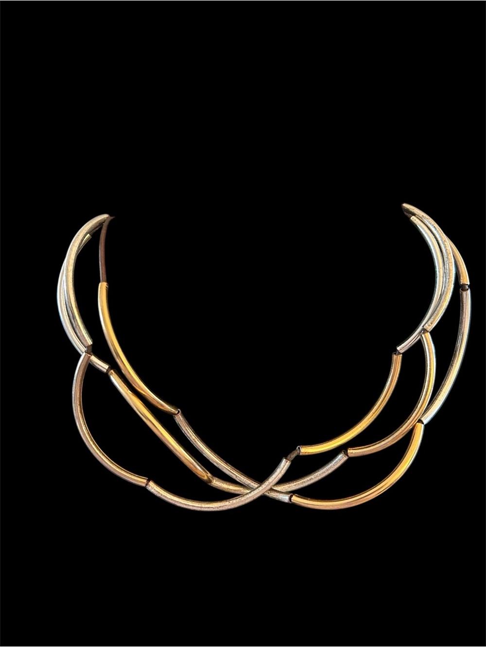 Triple-Tone Lizzy James Curved Tube Collar Necklace - Gold and Silver Tones